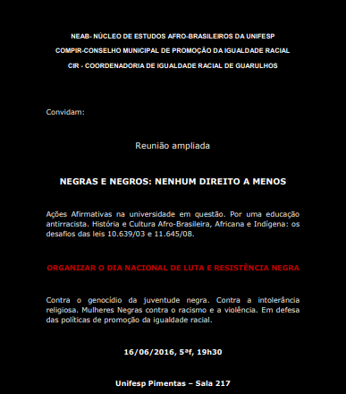 Reunião Ampliada Negras e Negros nenhum direito a menos